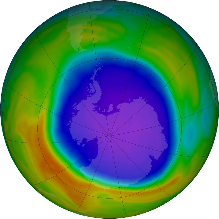 Antarctic ozone map for 09 October 2018